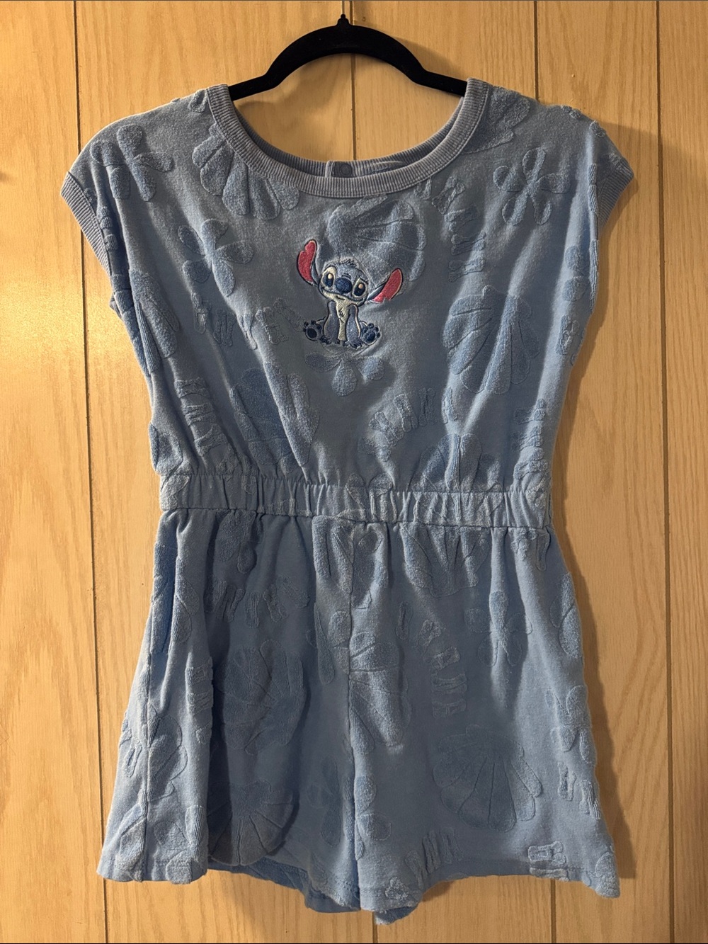 Girls Light Blue Stitch Embroidered Towel Romper